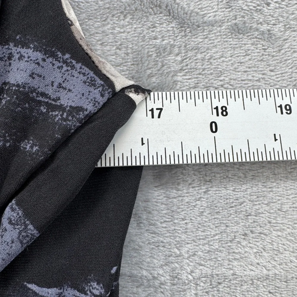 Susan Graver Mens Black Grey Floral Mock Neck Ruched Sleeve‎ Top XSP